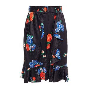Tory Burch Womens Ruffled Floral Silk Jacquard Skirt 4 Navy Tea Rose - NWT $498